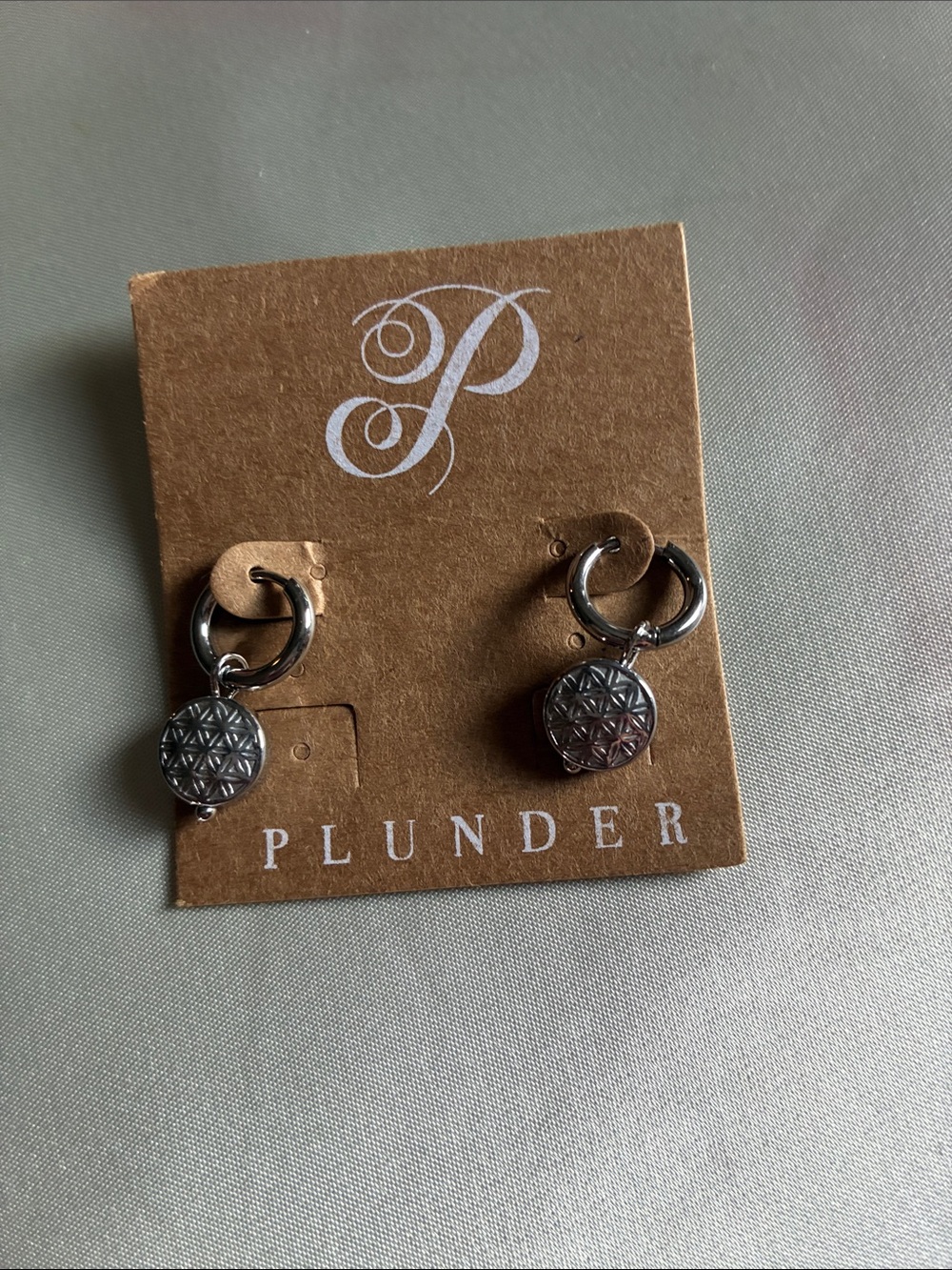 Plunder Silver Geometric Disc Huggie Earrings